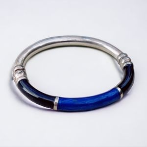 Sterling Silver, Onyx, Lapis bangle bracelet, striking! Thailand HALF OFF!